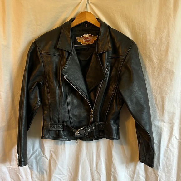 Harley Davidson Vintage Heavy Thick Leather Oversized Biker Bomber Jacket